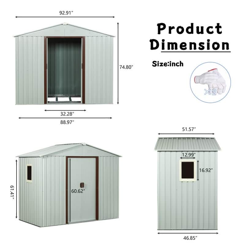 8ft x 4ft Outdoor Metal Storage Shed With Window