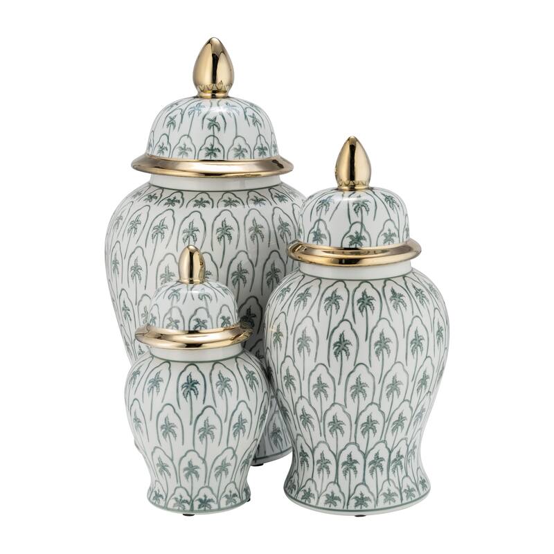 Sagebrook Home Modern Tropical Ceramic Jar with Coastal Palm Trees