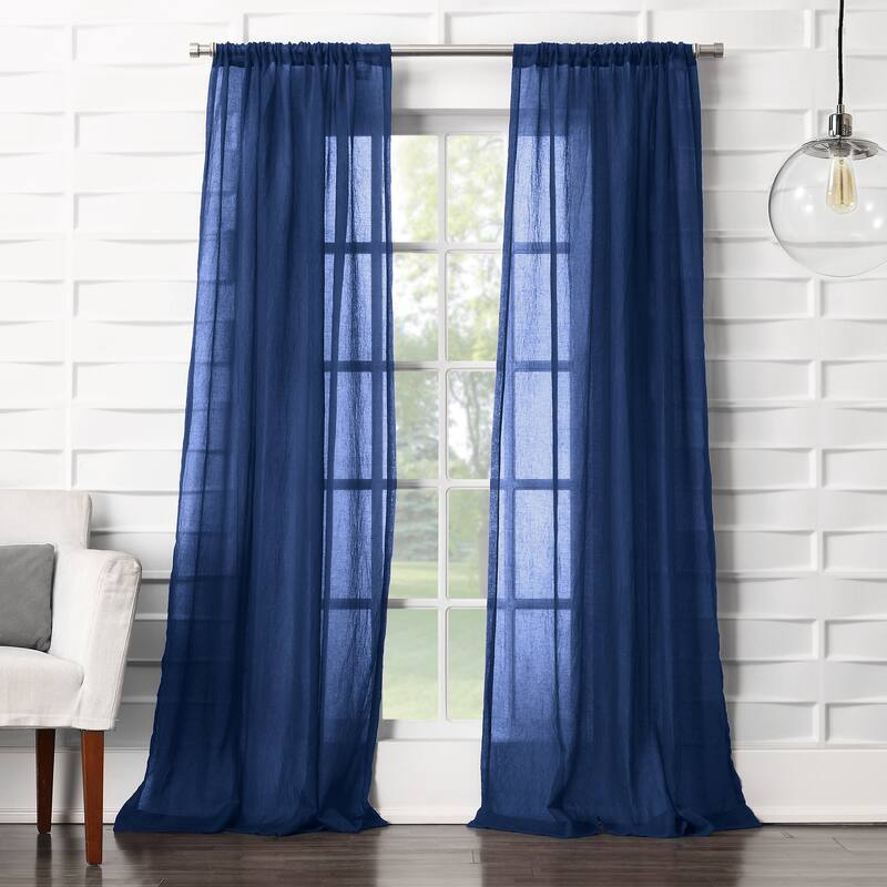 No. 918 Ladonna Crushed Texture Semi-Sheer Rod Pocket Curtain Panel, Single Panel - 50x63 - Indigo
