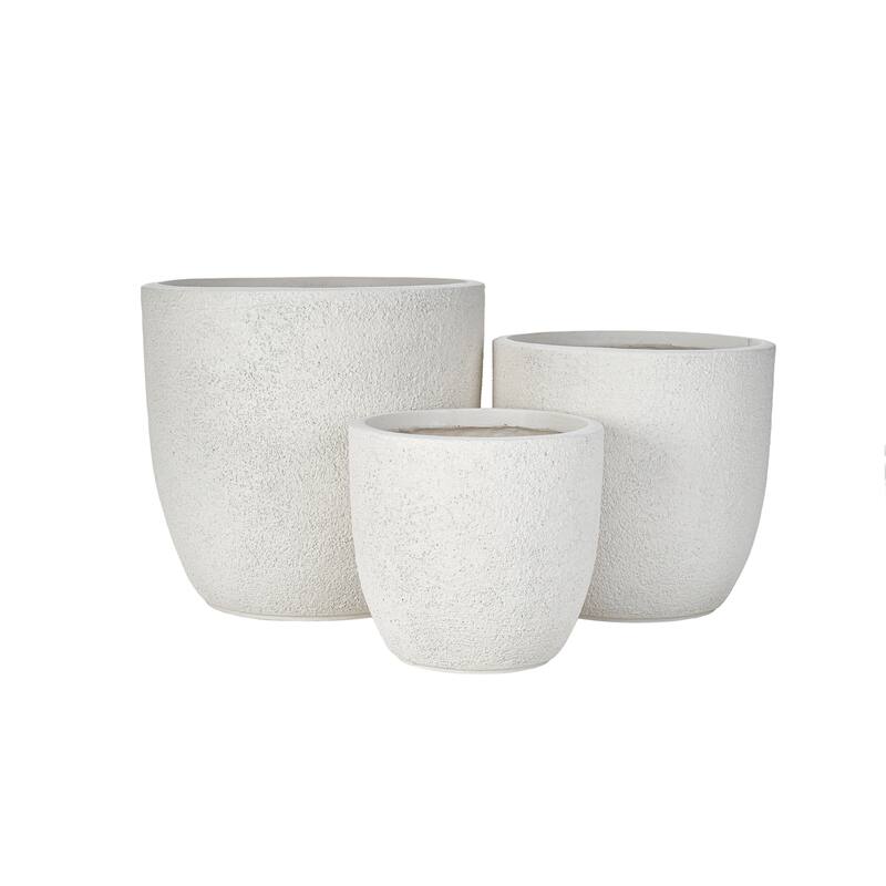 Lightweight Matte Textured MGO Flower Pot Set of 3,Round Concrete Stackable Planter with Drainage Holes and Rubber Plug