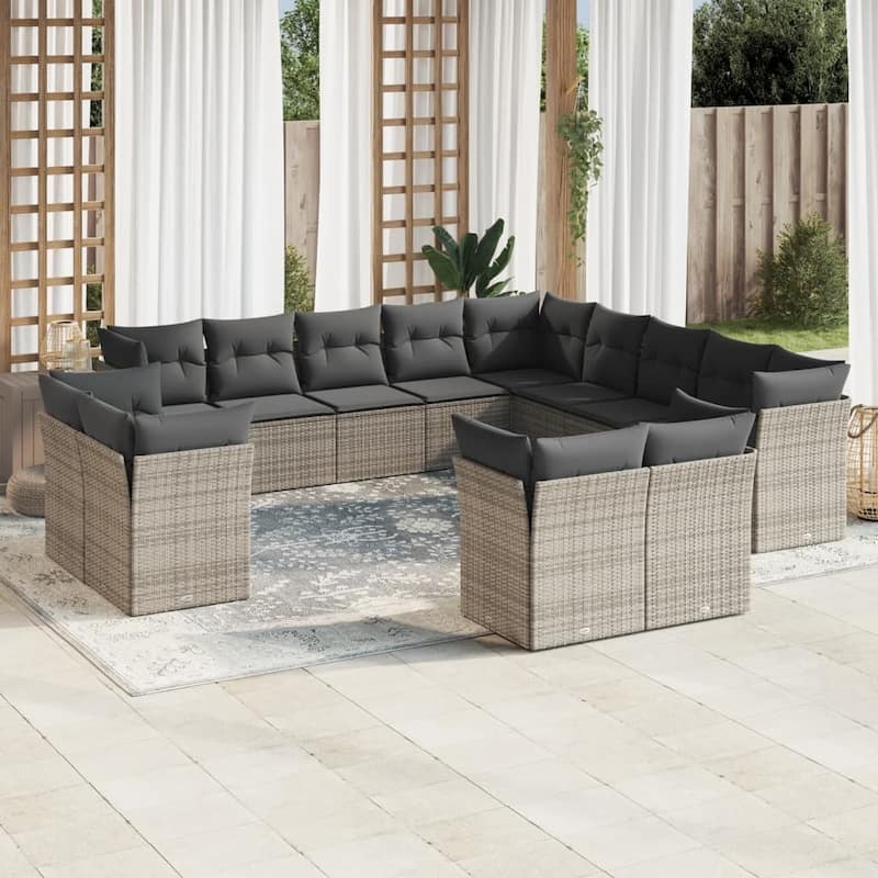 vidaXL Garden Sofa Set Grey PE Rattan Large Adjustable Feet - 24.4 x 24.4 x 27.2