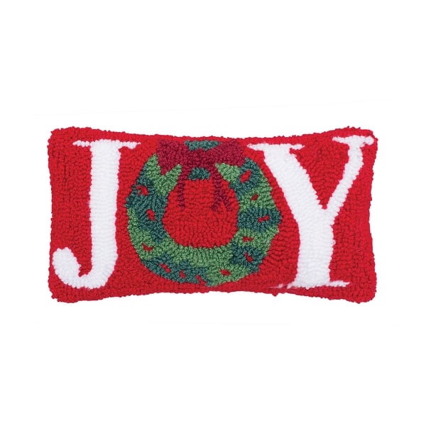 slide 2 of 5, 6" x 12" Joy Wreath Hooked Petite Throw Pillow