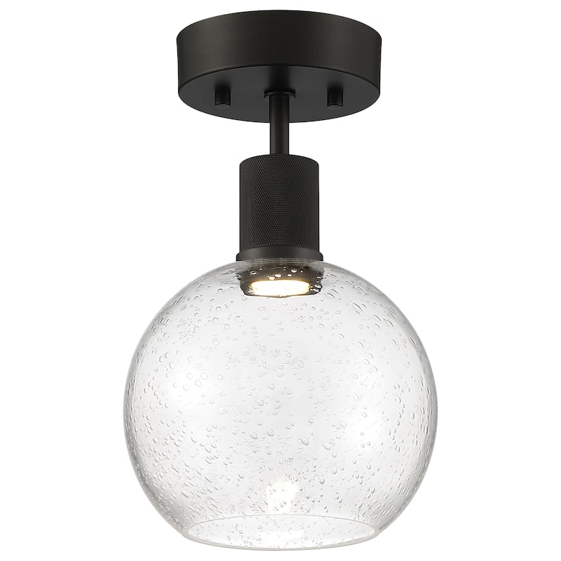Port Nine Burgundy LED Semi-Flush Light - Dedicated LED - Seeded Glass/Matte Black