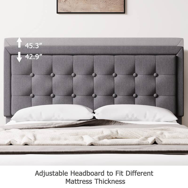 Modern Upholstered Platform Bed with Button Tufted Headboard