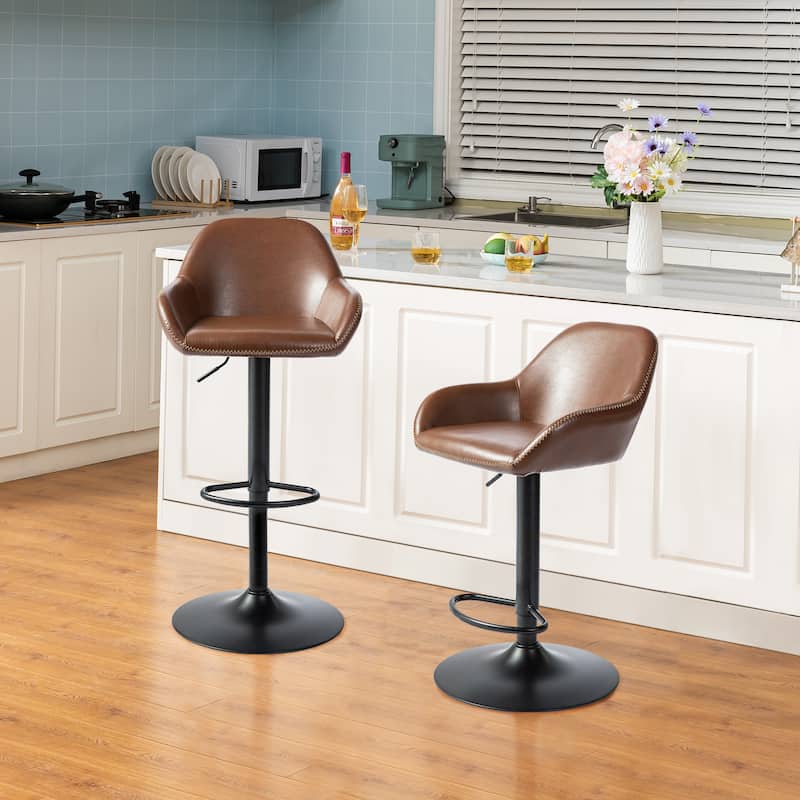 Glitzhome Mid-Century Height Adjustable Faux Leather Swivel Counter Bar Stools