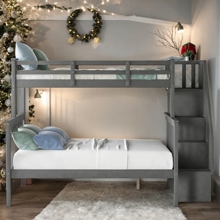 Modren Twin Over Full Bunk Bed with Storage and Guard Rail For Bedroom,Dorm,Kids