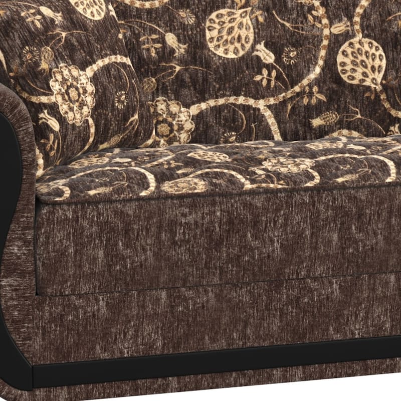 HomeRoots 90" Beige And Brown Chenille Convertible Futon Floral Sleeper Sofa With Toss Pillows And Storage