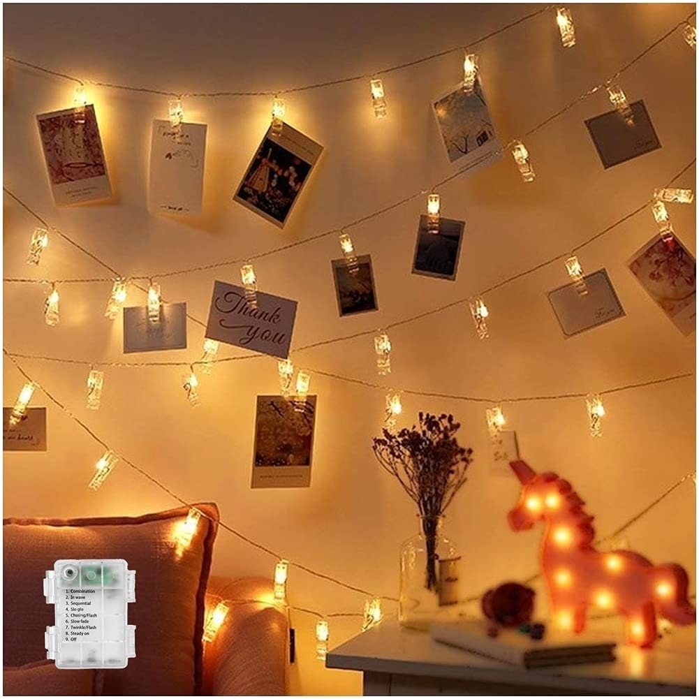 Led Photo Clips String Light 30 Fairy Lights with Clips for Pictures Yellow