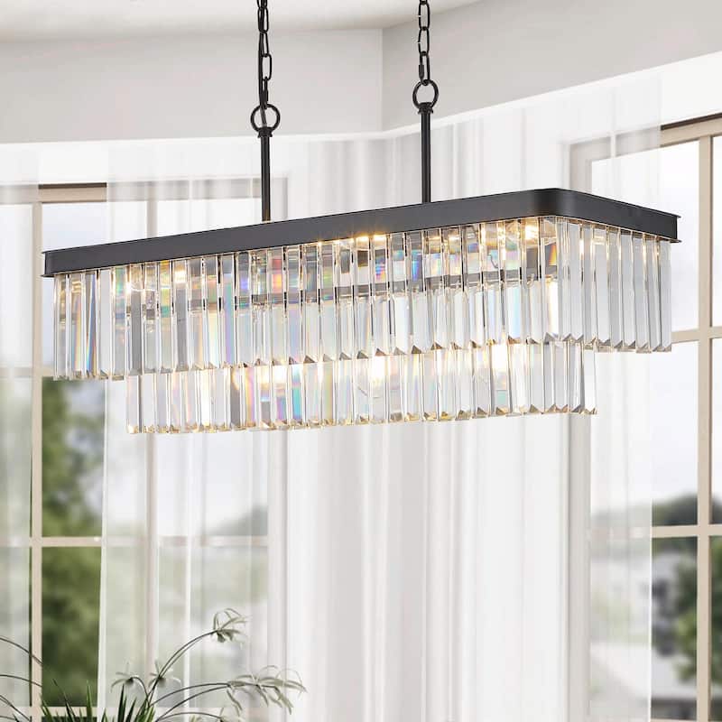 Rectangular Crystal Chandelier - Adjustable E12 Modern Industrial Light