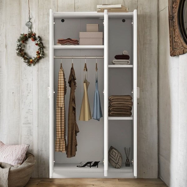 3 Door Wardrobe with Mirror, White - Bed Bath & Beyond - 41914297