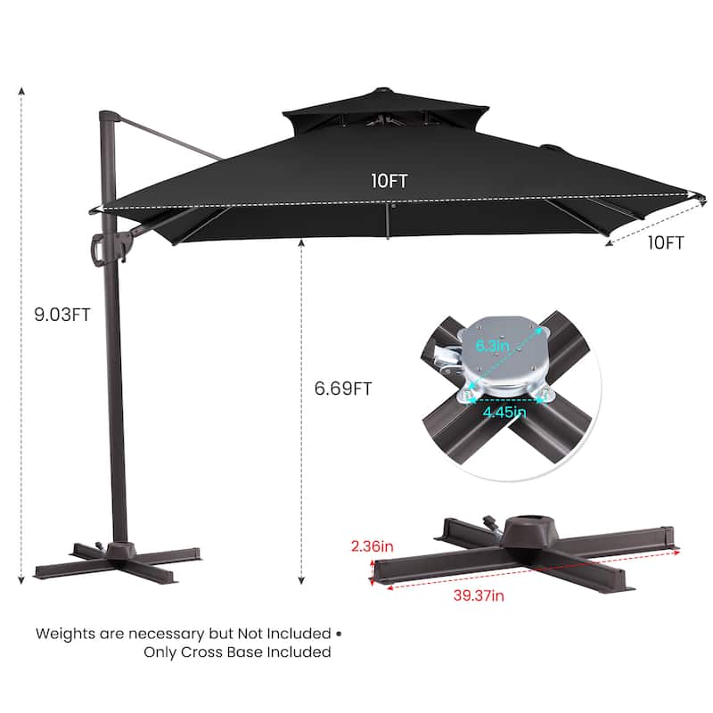 Outdoor Double Top Square 10 FT Offset Cantilever Hanging Patio Umbrella