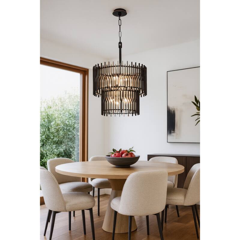 Varaluz Park Row 2-Tier Chandelier - Matte Black/French Gold
