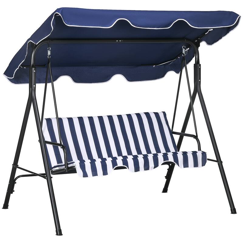 3-Seat Outdoor Patio Swing Chair with Removable Cushion and Adjustable Tilt Canopy for Patio, Garden, Poolside, Balcony - Dark Blue