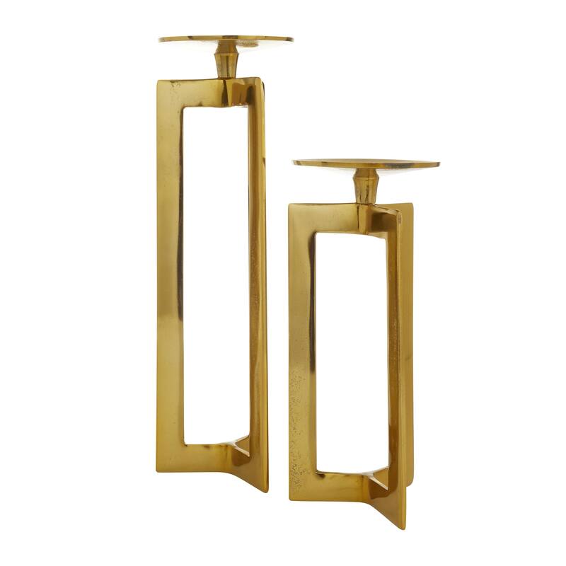 Aluminum Metal Geometric Pillar Decorative Candle Holder - Set of 2 Silver or Gold - CosmoLiving by Cosmopolitan