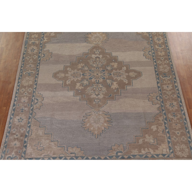 Geometric Oushak Area Rug Hand-knotted Wool Carpet - 8'10"x 12'3"