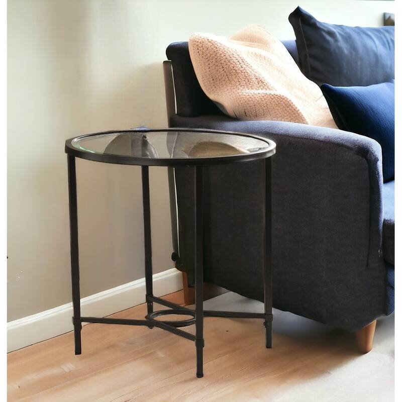 HomeRoots 25" Black And Clear Glass Oval End Table - 25x21x24.75