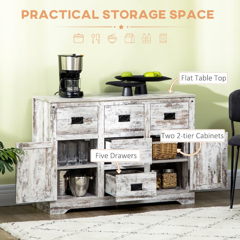 HOMCOM Industrial Kitchen Sideboard, Buffet Cabinet with Five Drawers, Two Door Cabinets, Adjustable Shelf