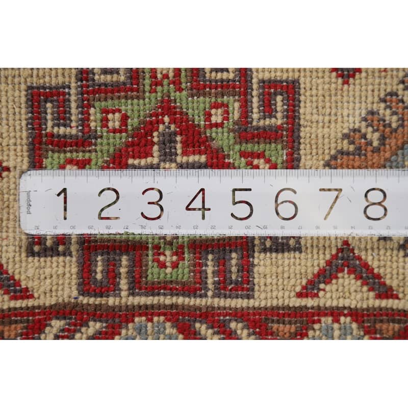 Blue Geometric Kazak Oriental Area Rug Handmade Wool Carpet - 4'10" x 6'7"