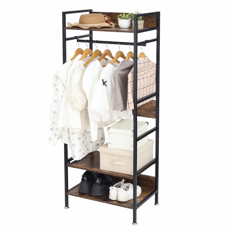 Clothes Rail Clothing Stand Shelves Freestanding Garment Storage Rack - 23.6" L x 15.7" D x 63.8" H