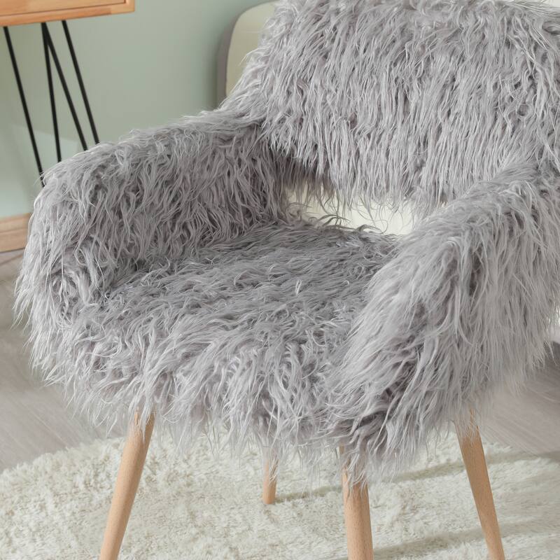 Faux Fur Upholstered Make-up Chair Side Dining Chair with Metal Leg