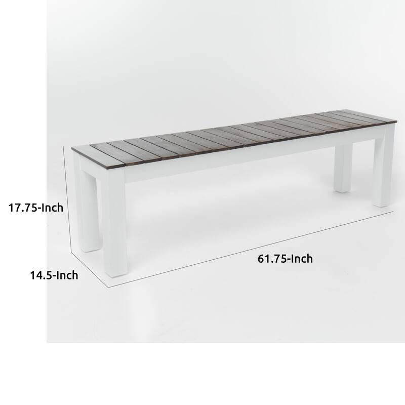 Eltan Outdoor Dining Bench Set of 2, Dark Brown and White Wood 62 Inch