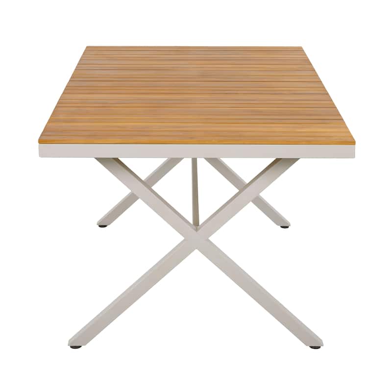 Christopher Knight Home Thalric Patio Acacia Wood Top and Steel Frame Rectangular Dining Table