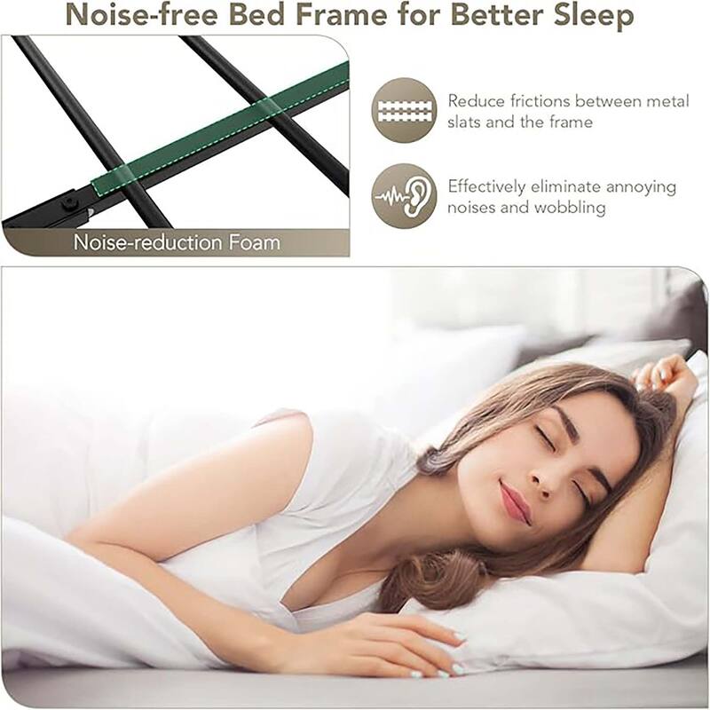Queen Size Metal Platform Bed Frame w/ Headboard Mattress Foundation