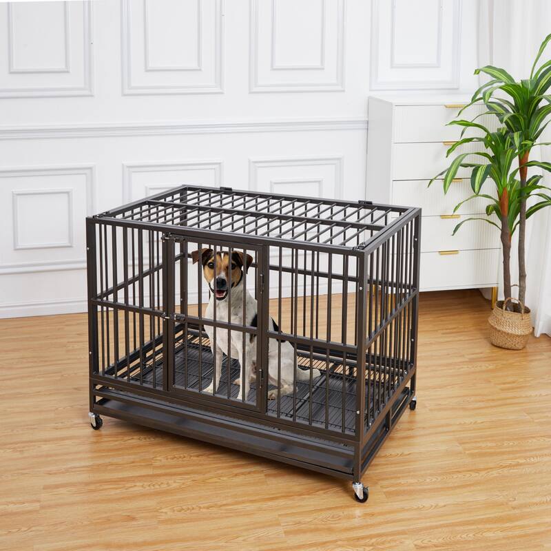 48 " Heavy Duty Dog Crate with Wheels & Brakes