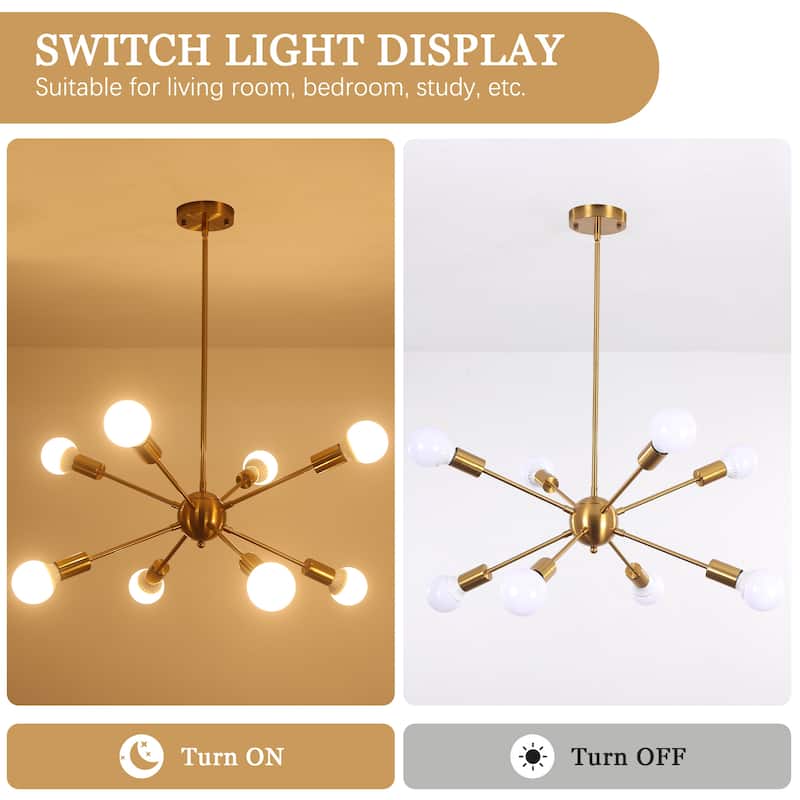 8-Light Mid Century Modern Linear Sputnik Chandelier for Bedroom Living Room Dining Room Kitchen Foyer - N/A