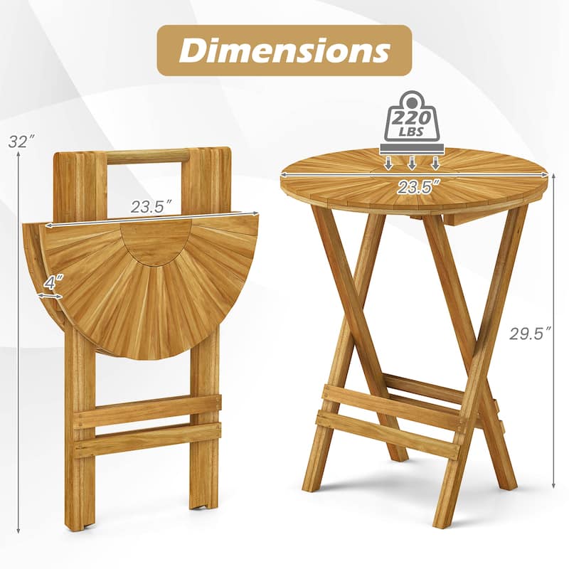 Gymax Patio Folding Side Table 23.5'' Teak Wood Round End Table Fully