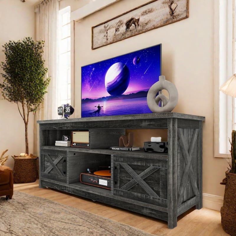 Moasis Farmhouse 59" TV Stand Media Console Entertainment Center with Storage Cabinets and Shelves