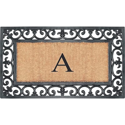 A1HC Rubber and Coir Paisley Border Monogrammed Outdoor Doormat Black, 18"X30"