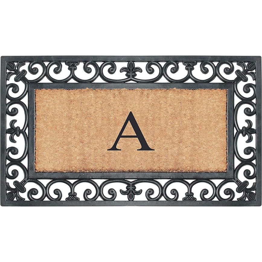 A1HC Rubber and Coir Paisley Border Monogrammed Outdoor Doormat Black, 18"X30"