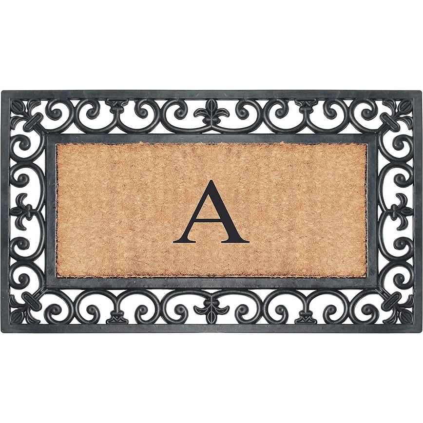 A1 Home Collections Rubber and Coir Paisley Border Monogrammed Outdoor Doormat Black, 18"X30"