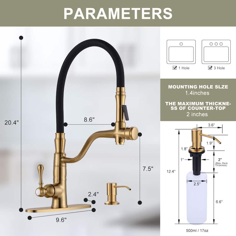 WOWOW Single-Handle Pull Down Kitchen Faucet with Soap Dispenser