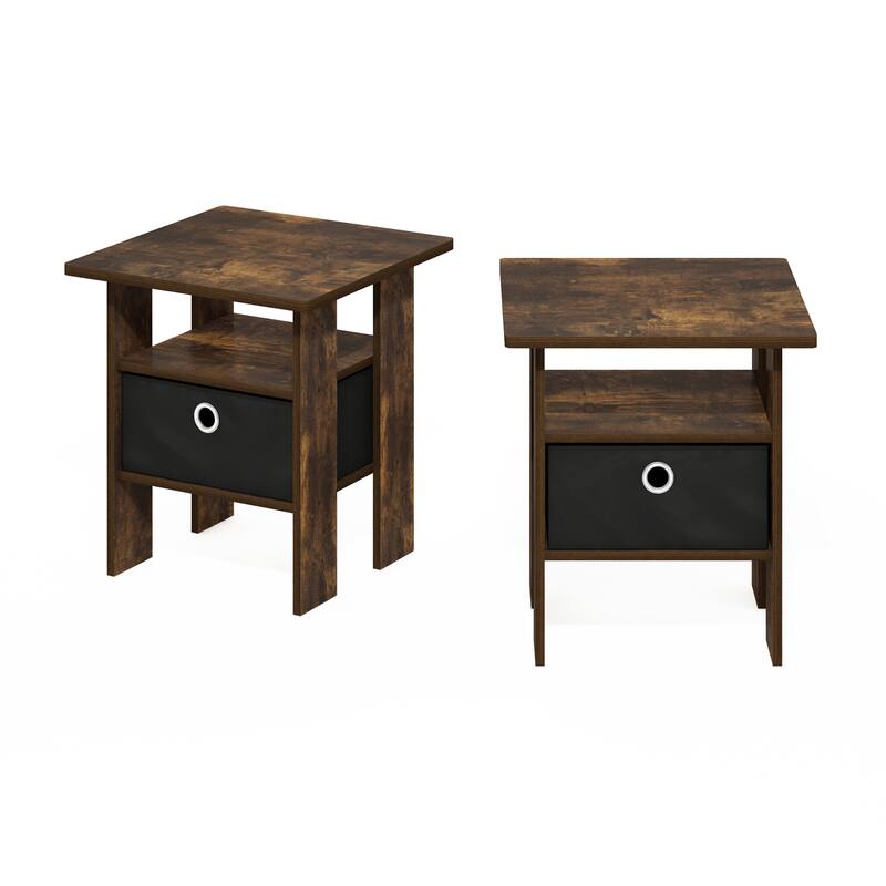 Furinno Andrey End Table Nightstand with Bin Drawer, Set of 2
