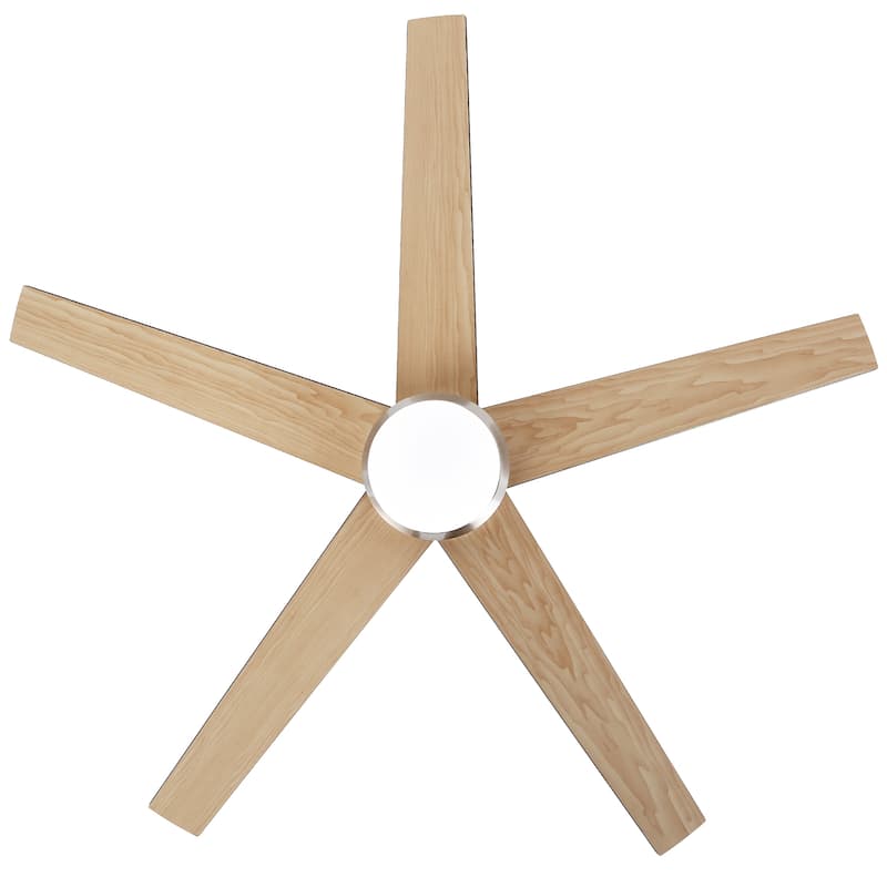 52" Modern Reversible 5-blade Brushed Nickel LED Smart Ceiling Fan with Light and APP