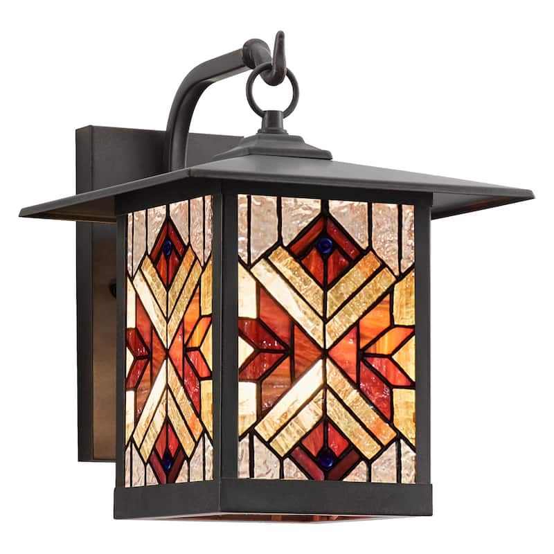 River of Goods Red Stained Glass and Oil Rubbed Bronze 1-Light Outdoor Lantern Wall Sconce - 10.75" x 9" x 11.75"