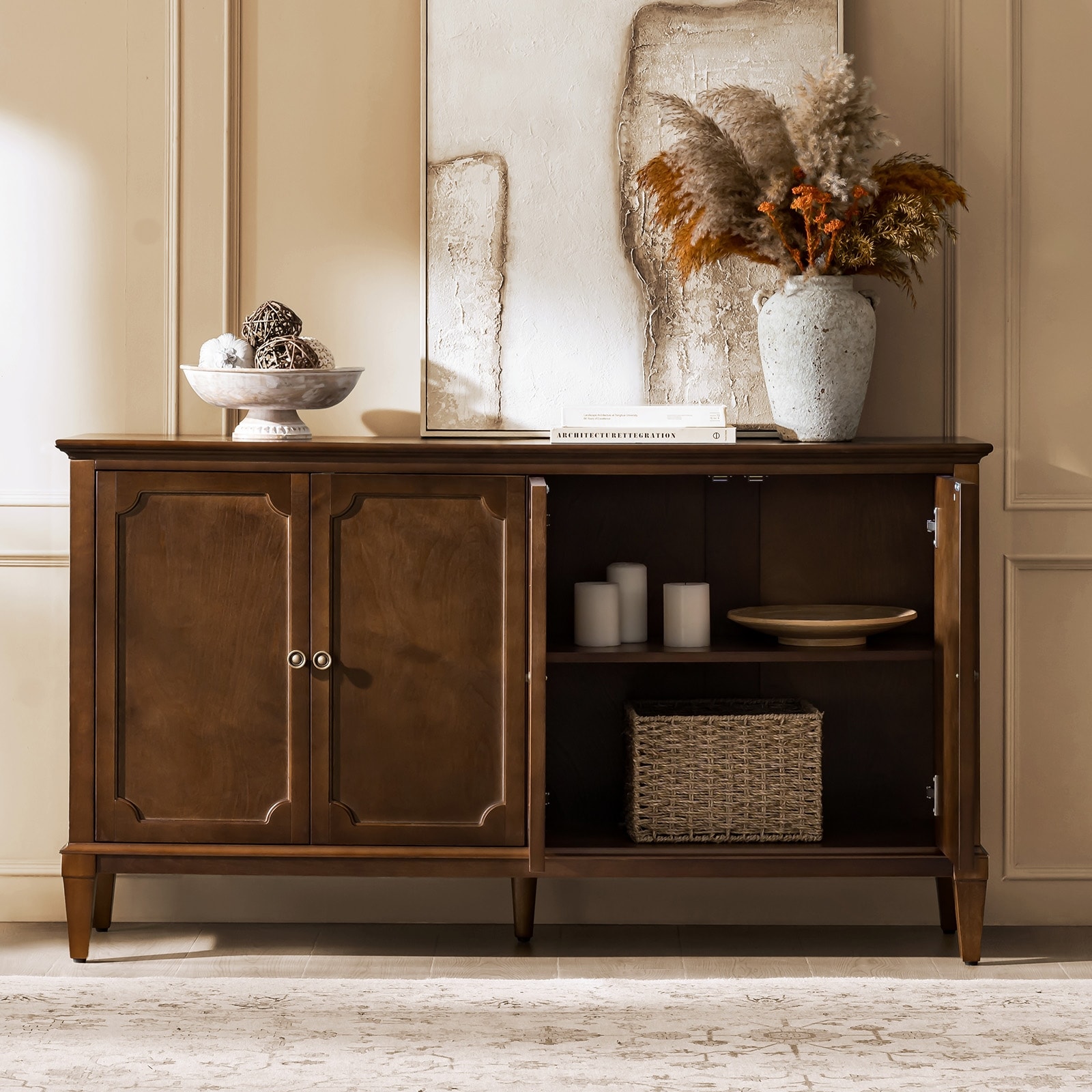 Jane Transitional Solid Wood 58"Wide 4 Door Sideboard By HULALA HOME
