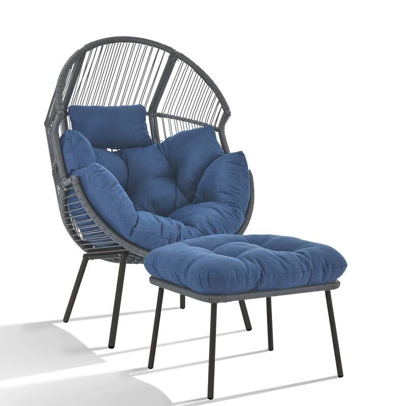 Outdoor Wicker Egg Chair with Ottoman Set
