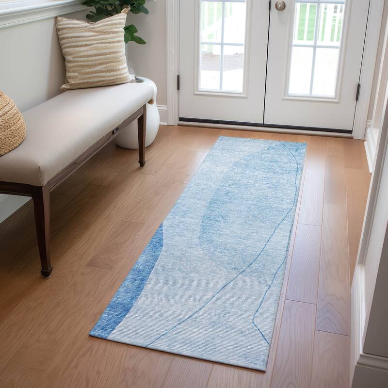 Machine Washable Indoor/ Outdoor Chantille Modern Abstract Rug - Blue - 2'3" x 7'6"