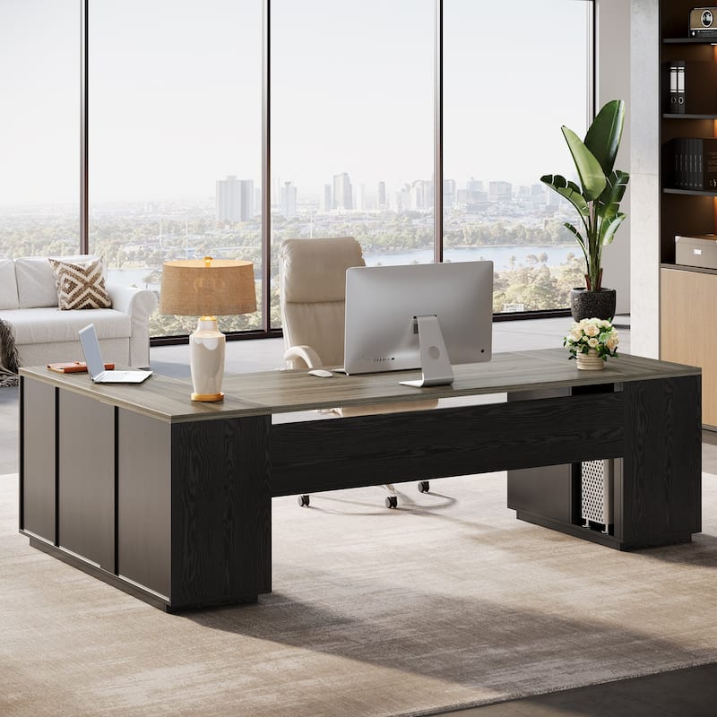 85.8" L-Shaped Executive Desk, Extra Large Office Desk with File Drawers