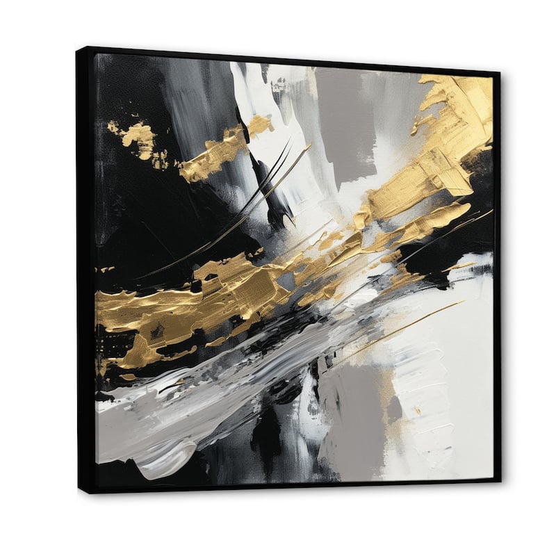 Designart "Golden River Wildness Abstract Gold And Black" Abstract Painting Framed Wall Art Living Room
