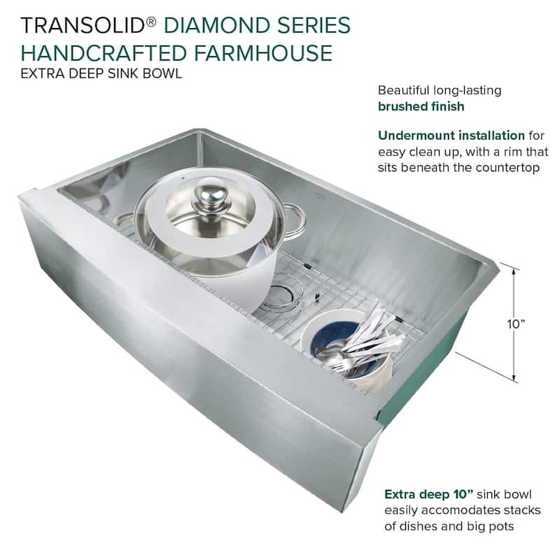 Diamond Sink Kit with Farmhouse Style Super Single Bowl, Magnetic Accessories Kit, and Drain Kit - No Faucet Hole