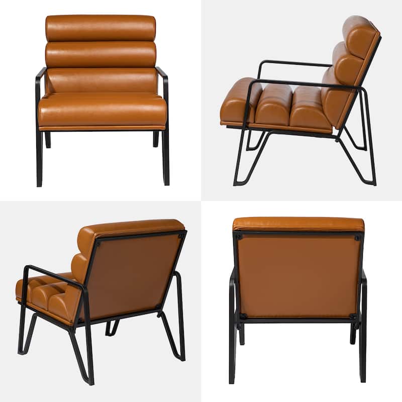 Glitzhome 26.75"W Modern Comfy PU Leather Accent Chair with Metal Frame