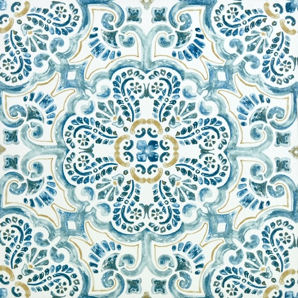 Brewster FP2477 Fontaine 12" x 12" Square Floral Self-Adhesive Vinyl Peel and Stick Floor Tiles - Blue