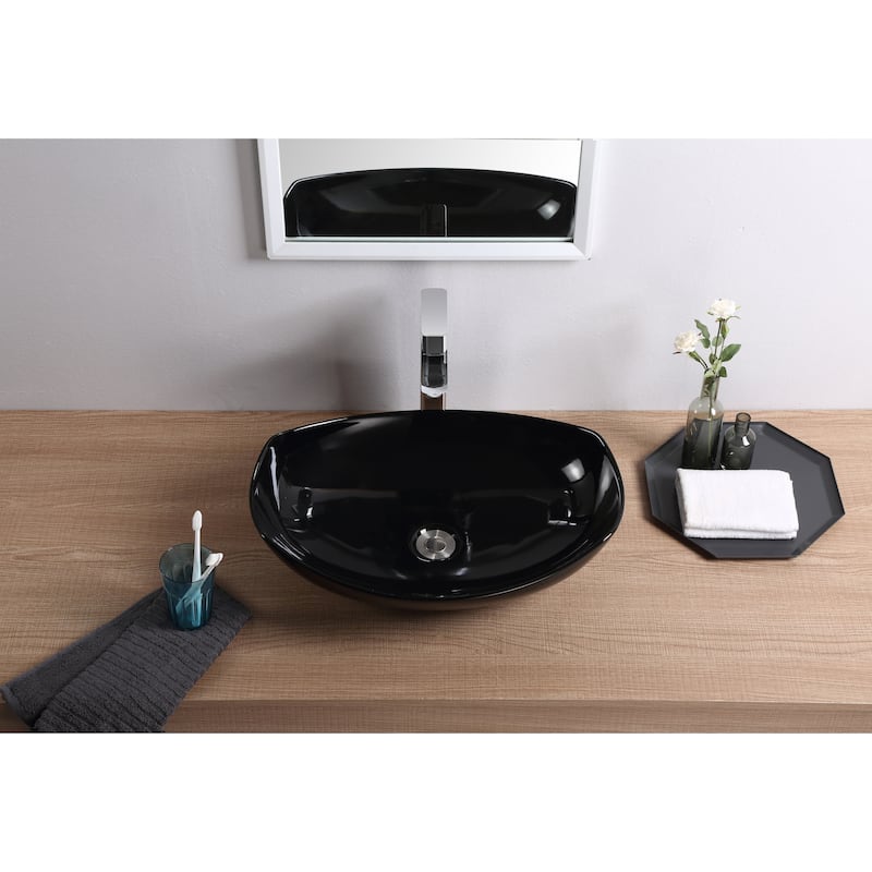 Fine Fixtures Bathroom Vessel Sink, Black, Oval shape.