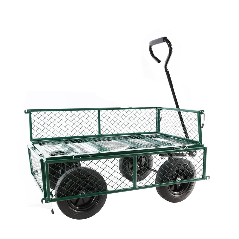 (Green solid wheels wagon cart) Solid wheels Tools cart Wagon Cart Garden cart trucks make it easier to transport firewood