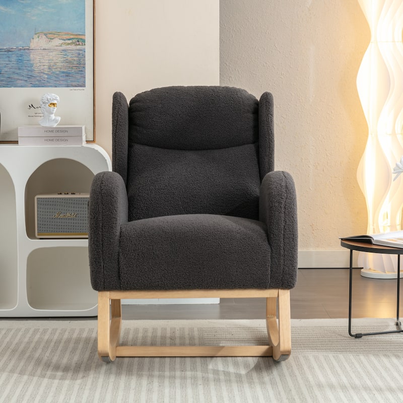 Teddy Fabric Rocking Chair With Packet Wood Legs - Dark Gray