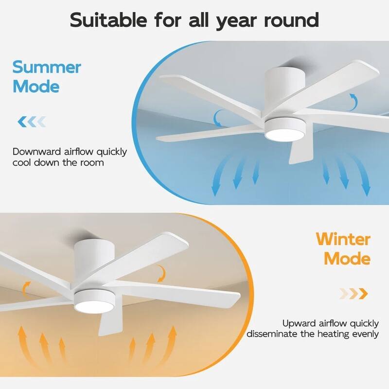 MLiAN 54" Solid Blades Indoor Flush Mount Ceiling Fan with Light Kit and Remote